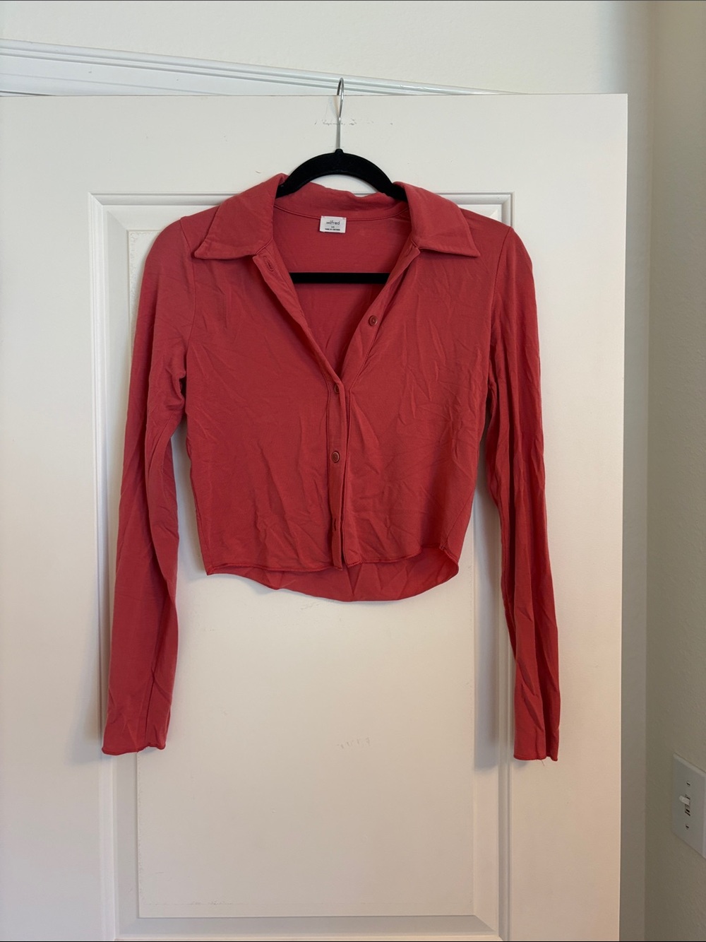Wilfred Coral Button-Front Cropped Collared Top